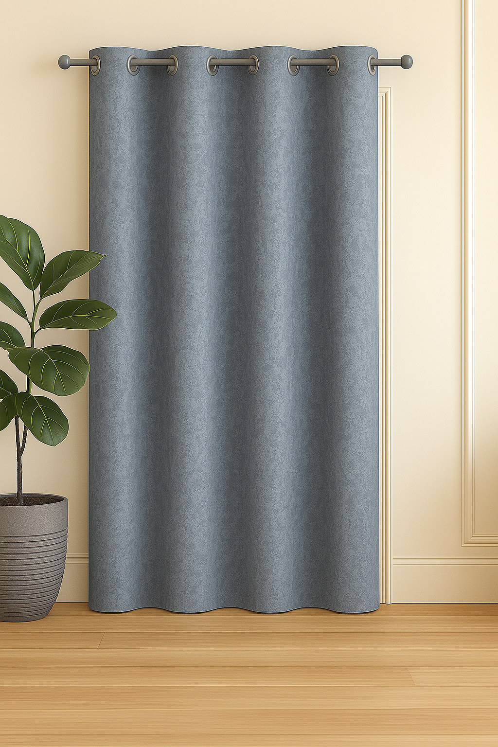 Mist Blue Emboss Luxury Curtain | Textured Fabric | Grommet Top | Pack of 1 | 7 * 4ft for Doors | Dusky Blue Colour | Tie Back Included |
