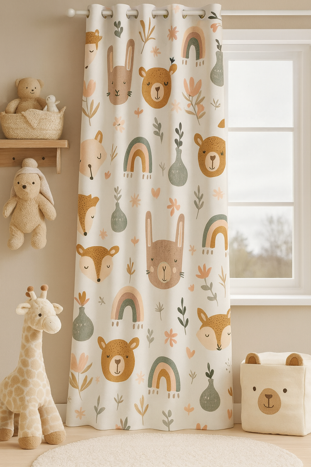 Premium Kids Blackout Curtain | Cute Animal & Rainbow Digital Print | 5 * 4ft for Windows | 98% Light Blocking, Soft Fabric | Grommet Top | Pack of 1 (5 * 4ft)