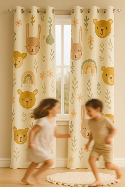 Premium Kids Blackout Curtain | Cute Animal & Rainbow Digital Print | 5 * 4ft for Windows | 98% Light Blocking, Soft Fabric | Grommet Top | Pack of 1 (5 * 4ft)