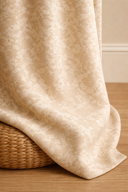 Blackout Emboss Grommet Luxury Curtain | Textured Fabric | Grommet Top | Pack of 1 | 7 * 4ft for Doors | Off-White Colour | Tie Back Included