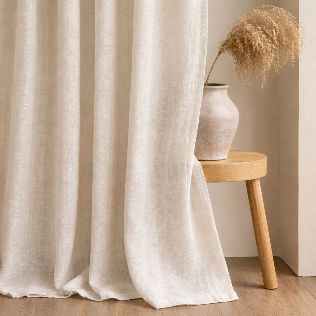 Premium Linen Textured Curtain | Off-White | Grommet Top | Light Filtering | 5 * 4ft Window Size | Pack of 1