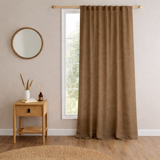 Premium Linen Textured Curtain | Brown | Grommet Top | Light Filtering | 5 * 4ft Window Size | Pack of 1
