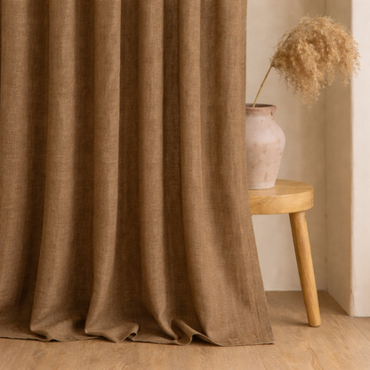 Premium Linen Textured Curtain | Natural Brown | Grommet Top | Light Filtering | 7 * 4ft Door Size | Pack of 1