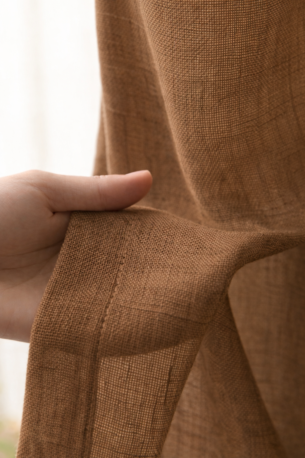 Premium Linen Textured Curtain | Natural Brown | Grommet Top | Light Filtering | 7 * 4ft Door Size | Pack of 1