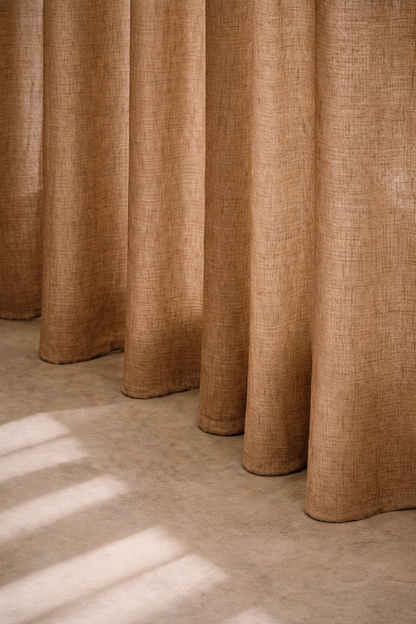 Premium Linen Textured Curtain | Natural Brown | Grommet Top | Light Filtering | 7 * 4ft Door Size | Pack of 1