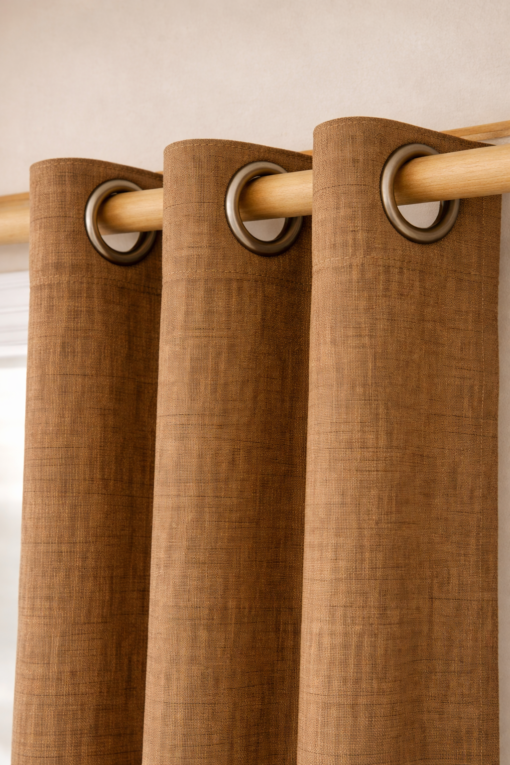 Premium Linen Textured Curtain | Natural Brown | Grommet Top | Light Filtering | 7 * 4ft Door Size | Pack of 1