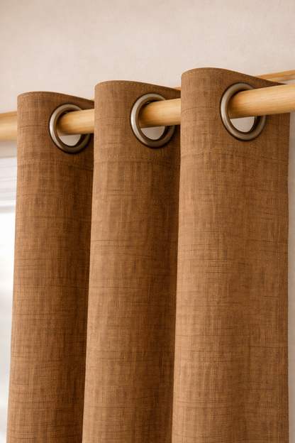 Premium Linen Textured Curtain | Natural Brown | Grommet Top | Light Filtering | 7 * 4ft Door Size | Pack of 1