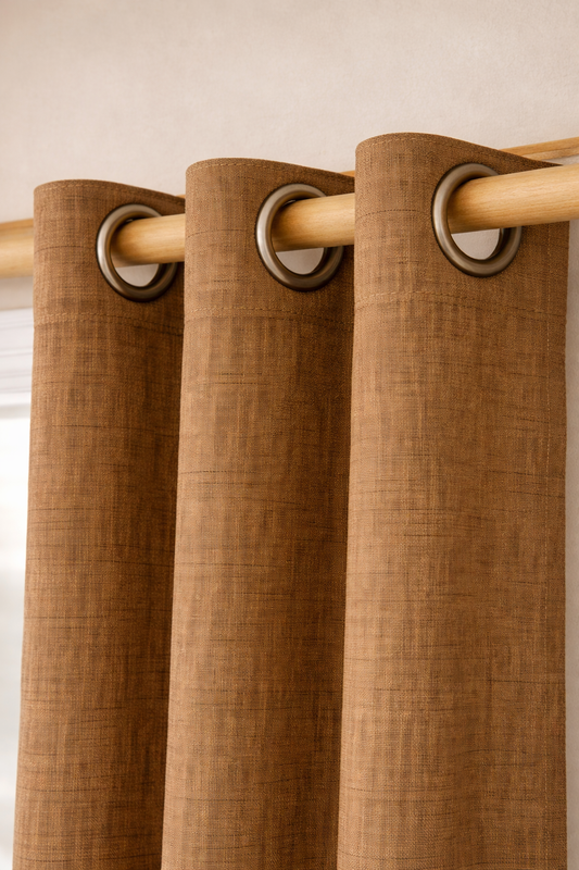 Premium Linen Textured Curtain | Natural Brown | Grommet Top | Light Filtering | 7 * 4ft Door Size | Pack of 1