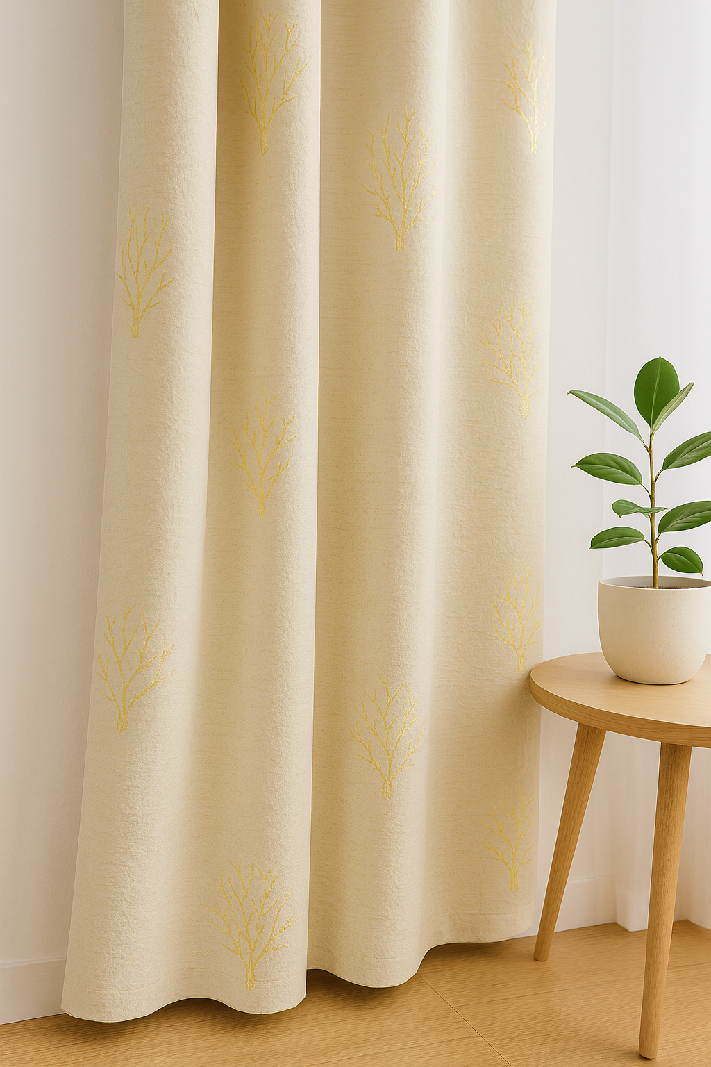 Premium Embossed Foil Print Blackout Curtain | Living Room & Bedroom – Heavy GSM | Cream with Gold Coral Design | 7*4ft | Grommet top | Pack of 1