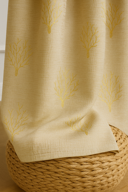 Premium Embossed Foil Print Blackout Curtain | Living Room & Bedroom – Heavy GSM | Cream with Gold Coral Design | 7*4ft | Grommet top | Pack of 1