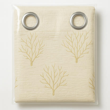 Premium Embossed Foil Print Blackout Curtain | Living Room & Bedroom – Heavy GSM | Cream with Gold Coral Design | 7*4ft | Grommet top | Pack of 1