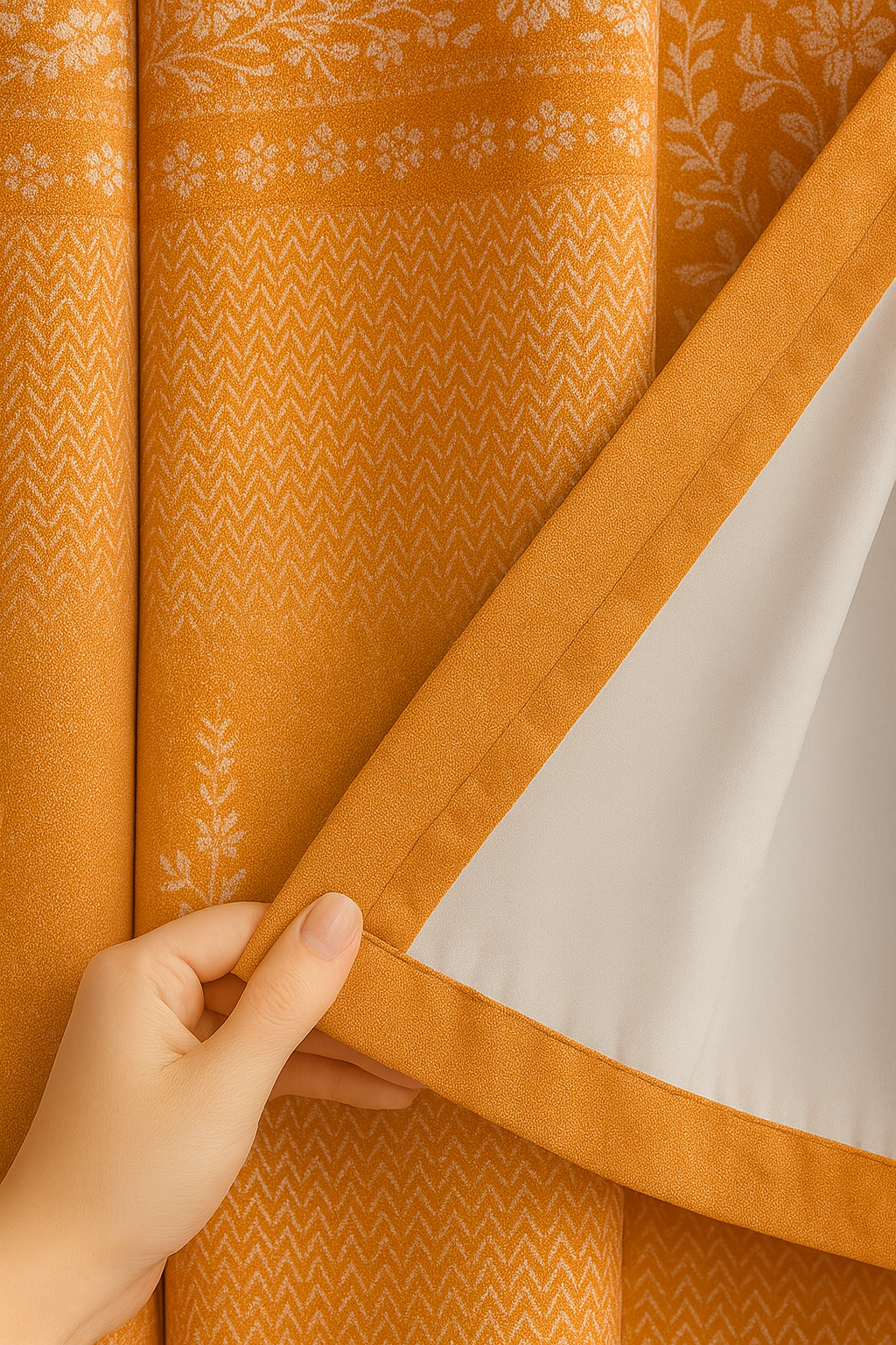 Luxury Orange Floral Door Curtain | Premium Fabric | Grommet Top Design | 7*4ft | Pack of 1