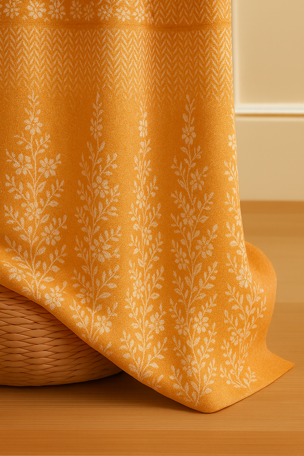 Luxury Orange Floral Door Curtain | Premium Fabric | Grommet Top Design | 7*4ft | Pack of 1