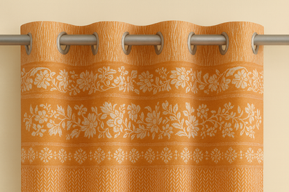 Luxury Orange Floral Door Curtain | Premium Fabric | Grommet Top Design | 7*4ft | Pack of 1