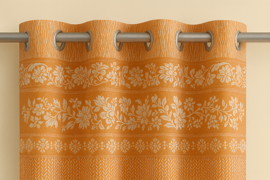 Luxury Orange Floral Door Curtain | Premium Fabric | Grommet Top Design | 7*4ft | Pack of 1