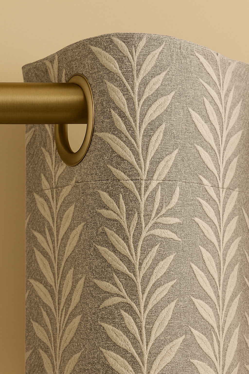 Premium Jacquard Leaf Curtain with Tie Back | Grey Textured Fabric with Cream Threadwork | Grommet Top | 7*4ft