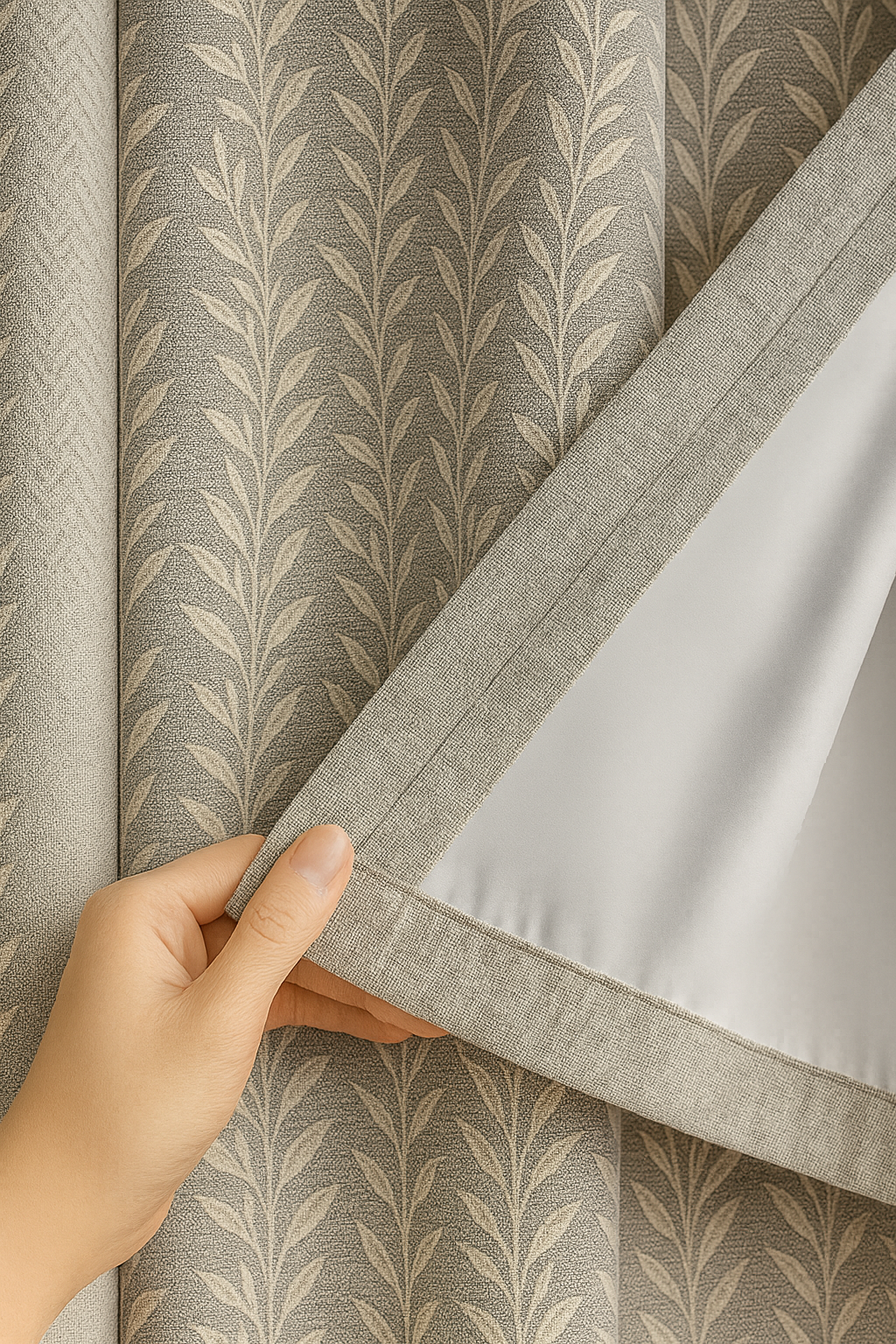 Premium Jacquard Leaf Curtain with Tie Back | Grey Textured Fabric with Cream Threadwork | Grommet Top | 7*4ft