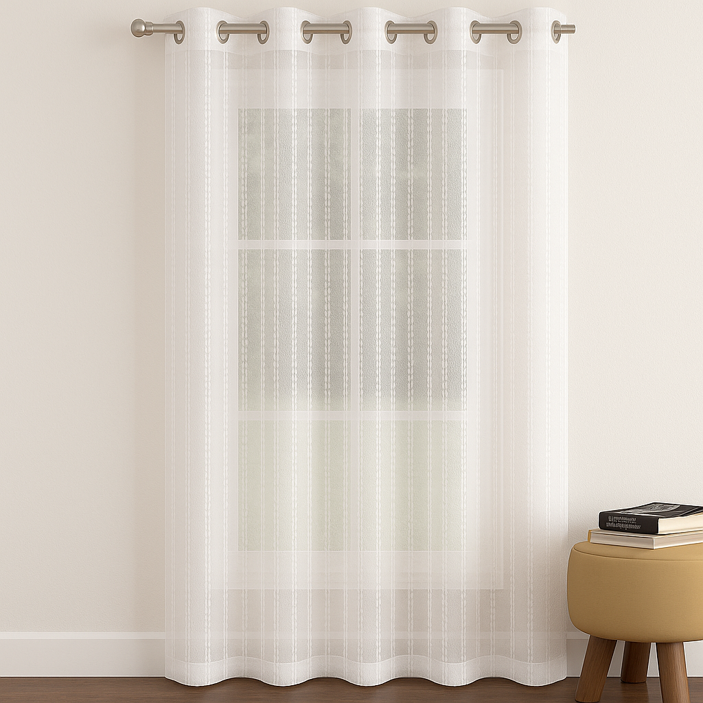 Sheer star Net Design Curtain | Grommet Top | Pack of 1 | White Colour | Tie Back Included | 7*4ft