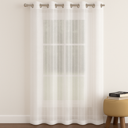 Sheer White Star Net Design Curtain | Window Length 5 * 4ft | Grommet Top | Pack of 1 | White Colour | Tie Back Included