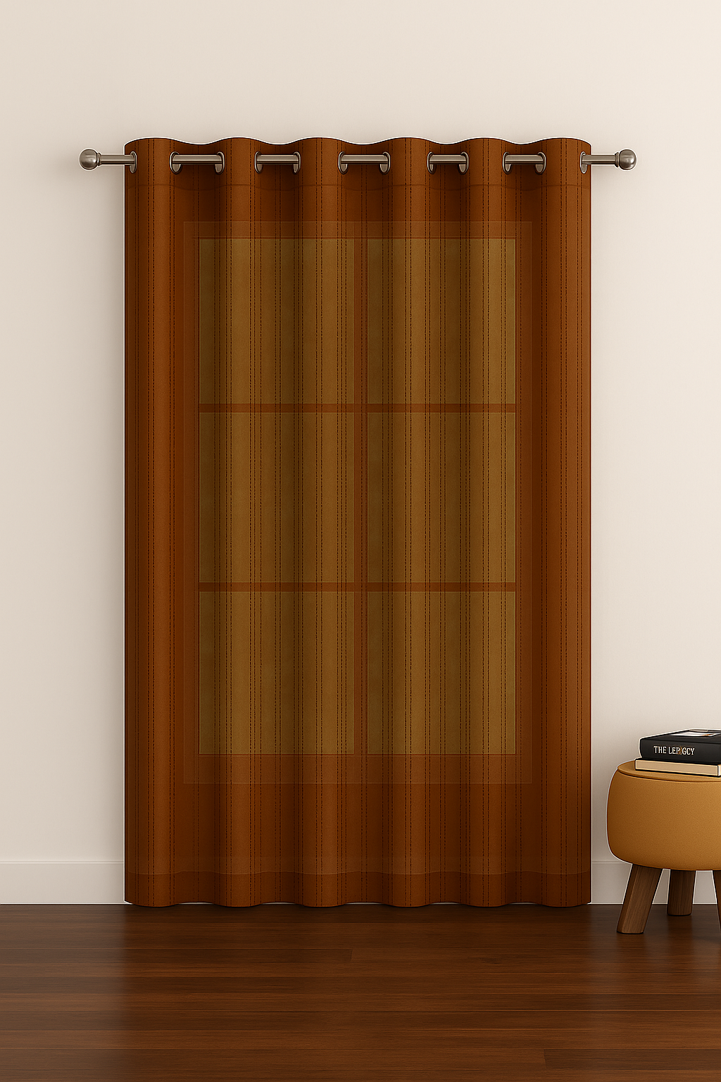 Star Net Design Curtain | 7 * 4ft | Grommet Top | Pack of 1 | Brown Colour | Tie Back Included