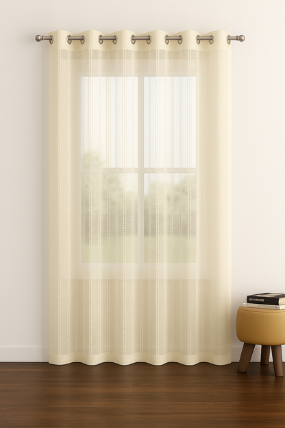 Star Net Design Curtain | Window Length 5 * 4ft | Grommet Top | Silver Metallic Pattern | Pack of 1 | Cream Colour | Tie Back Included