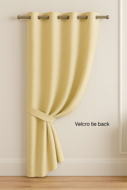 Warp Knitting Fabric Curtain | Minimal Design | Grommet Top | Pack of 1 | 7 * 4ft  | Cream Colour | Velcro tie Back Included