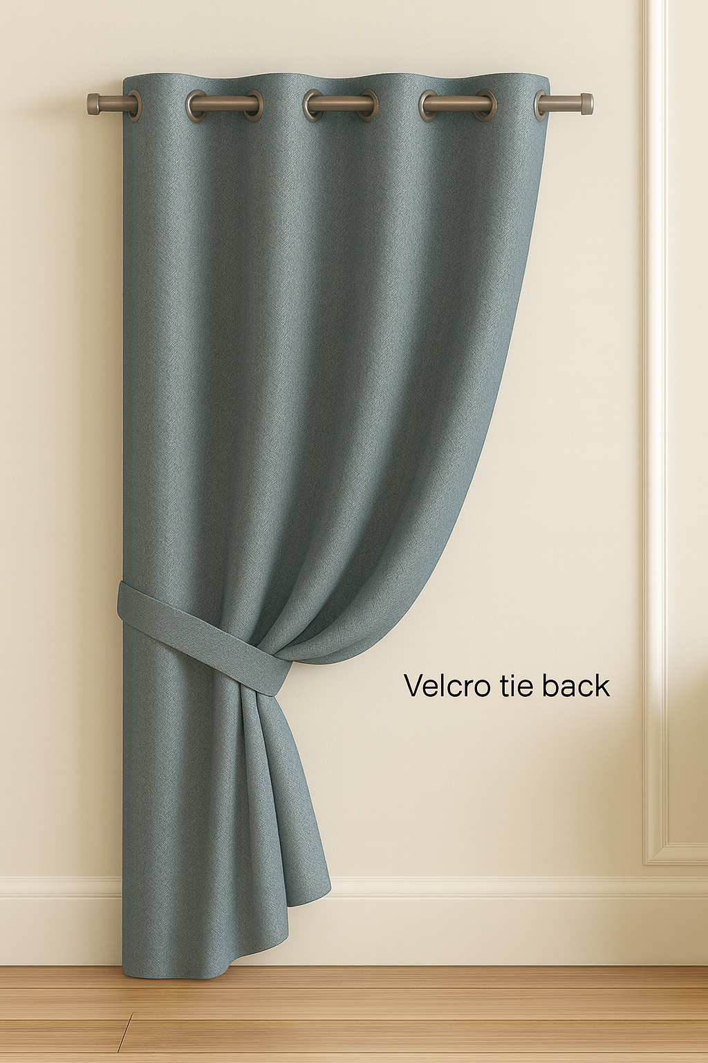 Long Crush Fabric Luxurious Curtain | Minimal Design | Grommet Top | Pack of 1 | 7 * 4ft for Doors & Doorways | Dusky Blue Colour | Tie Back Included