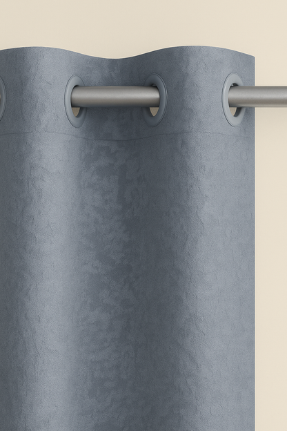 Mist Blue Emboss Luxury Curtain | Textured Fabric | Grommet Top | Pack of 1 | 7 * 4ft for Doors | Dusky Blue Colour | Tie Back Included |