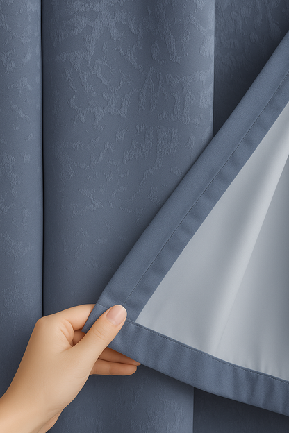 Mist Blue Emboss Luxury Curtain | Textured Fabric | Grommet Top | Pack of 1 | 7 * 4ft for Doors | Dusky Blue Colour | Tie Back Included |