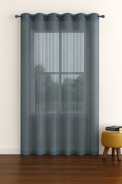 Sheer Star Net Design Curtain | 7 * 4ft | Grommet Top | Pack of 1 | Dusky Blue Colour | Tie Back Included (Dusky Blue, 7ft)