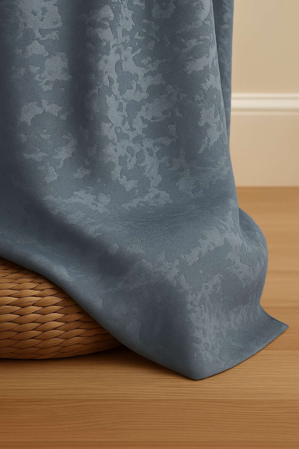 Mist Blue Emboss Luxury Curtain | Textured Fabric | Grommet Top | Pack of 1 | 7 * 4ft for Doors | Dusky Blue Colour | Tie Back Included |