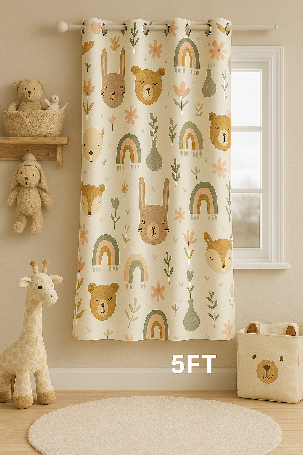 Premium Kids Digital Print-Blackout Curtain | 7 * 4ft | Rainbow & Animals Digital Print | Pack of 1 | 98% Light Blocking, Soft Fabric | Grommet top