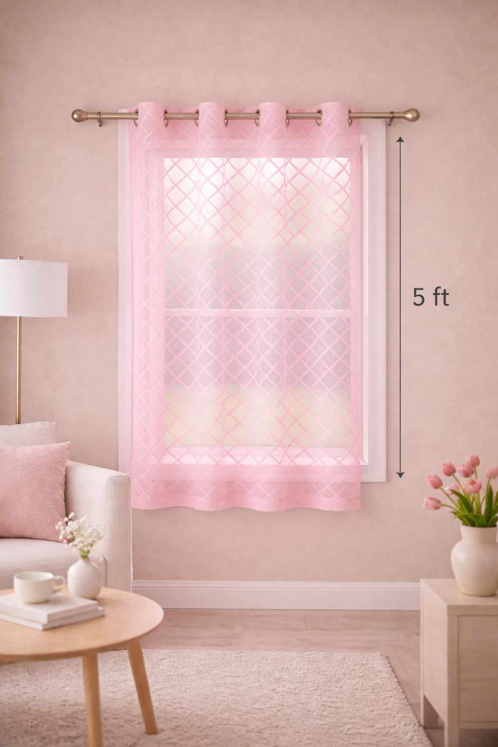 Pink Sheer Curtain for Windows | 5*4 Ft Window Curtain | Light Filtering, Premium | Pack of 1