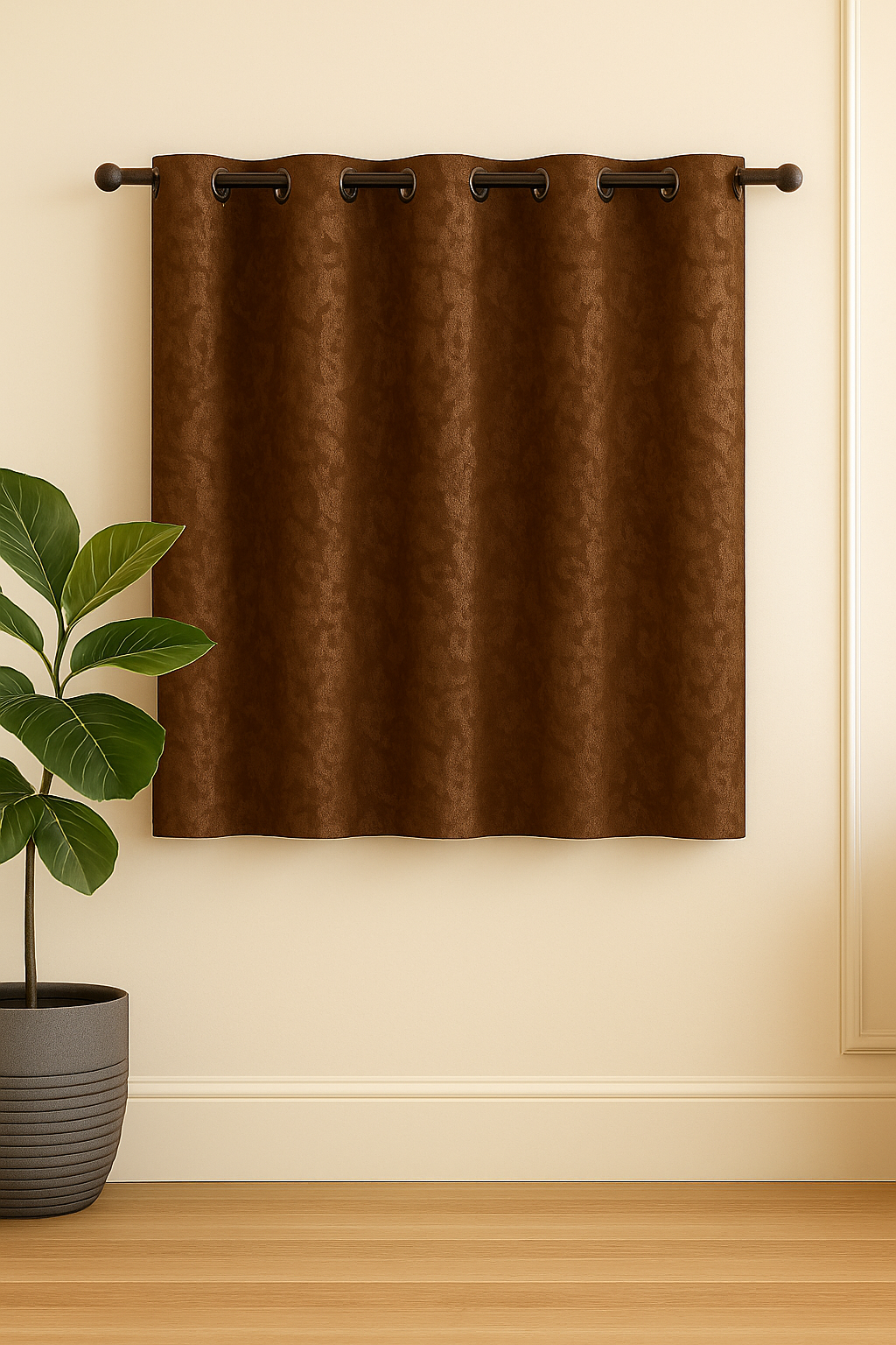 Blackout Emboss Grommet Curtain | Textured Fabric | Grommet Top | Pack of 1 | 7 * 4ft for Doors | Brown Colour | Tie Back Included | (Brown, 7ft)