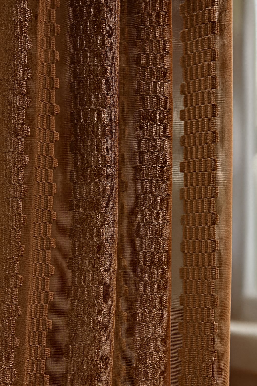 Star Net Design Curtain | 7 * 4ft | Grommet Top | Pack of 1 | Brown Colour | Tie Back Included