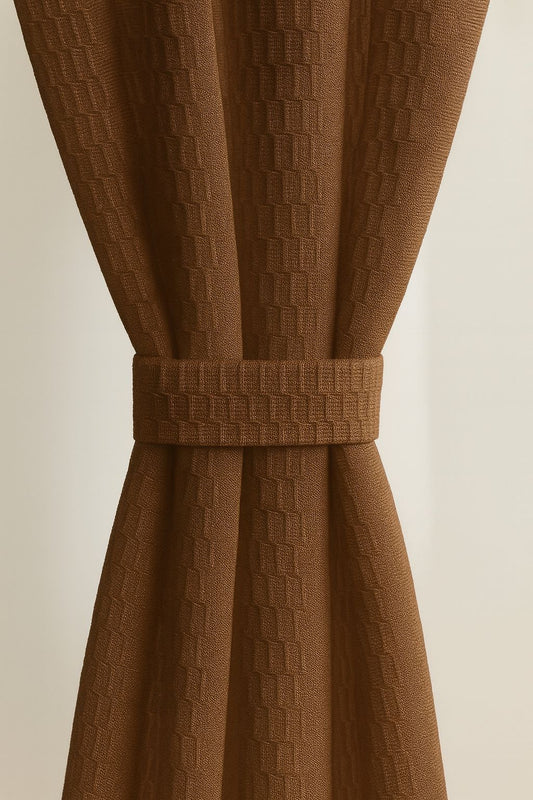 Star Net Design Curtain | 7 * 4ft | Grommet Top | Pack of 1 | Brown Colour | Tie Back Included