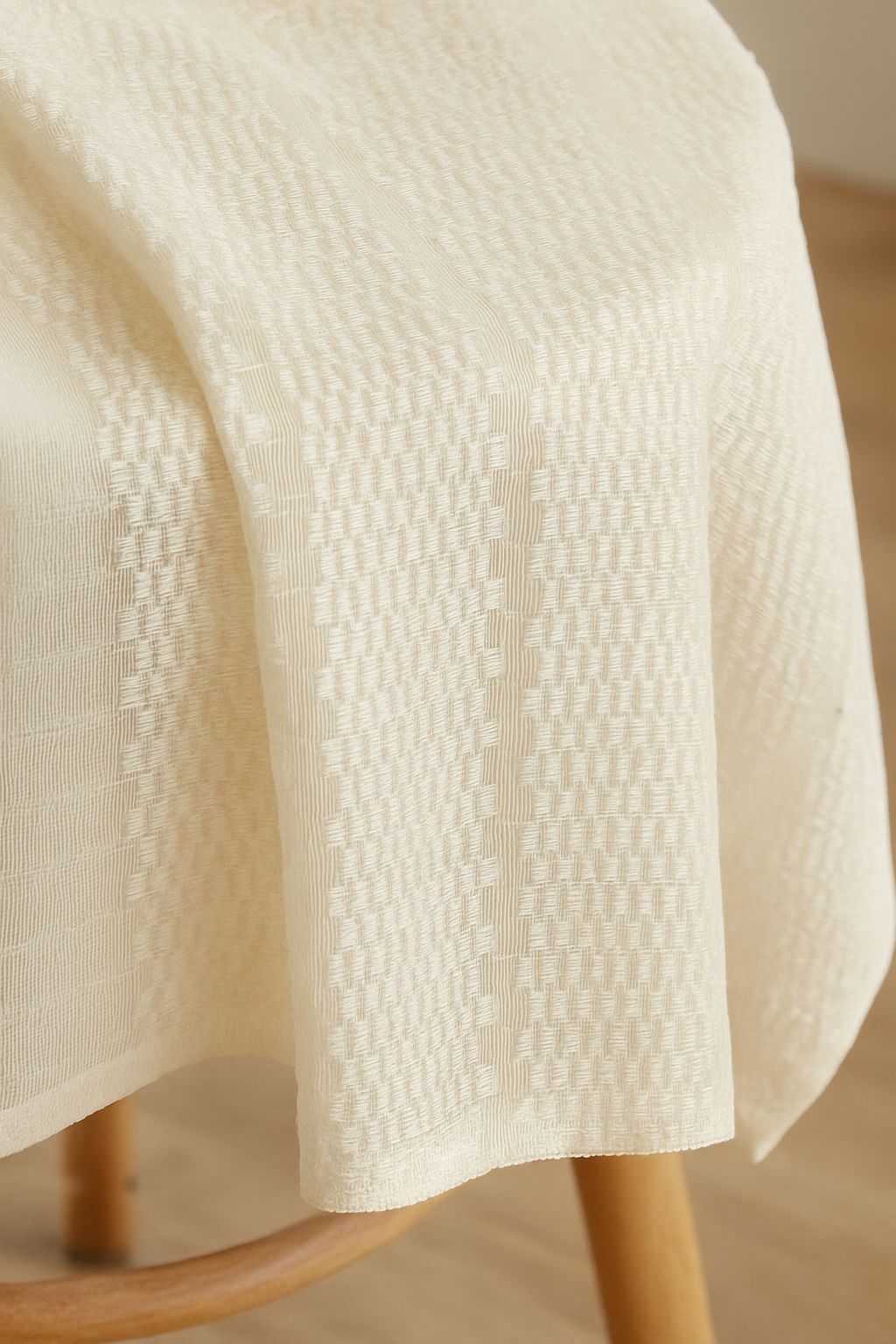 Star Net Design Curtain | Window Length 5 * 4ft | Grommet Top | Silver Metallic Pattern | Pack of 1 | Cream Colour | Tie Back Included