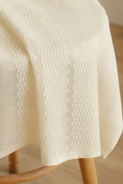 Star Net Design Curtain | Window Length 5 * 4ft | Grommet Top | Silver Metallic Pattern | Pack of 1 | Cream Colour | Tie Back Included