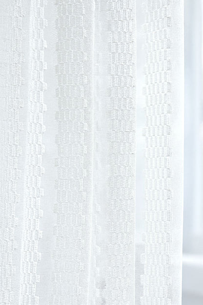 Sheer White Star Net Design Curtain | Window Length 5 * 4ft | Grommet Top | Pack of 1 | White Colour | Tie Back Included