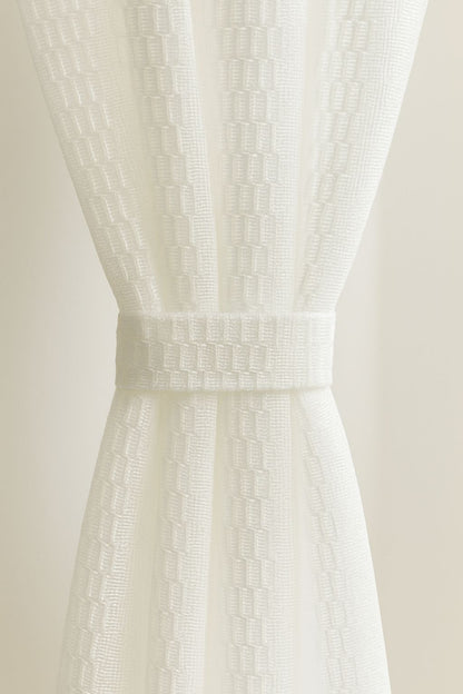 Sheer White Star Net Design Curtain | Window Length 5 * 4ft | Grommet Top | Pack of 1 | White Colour | Tie Back Included