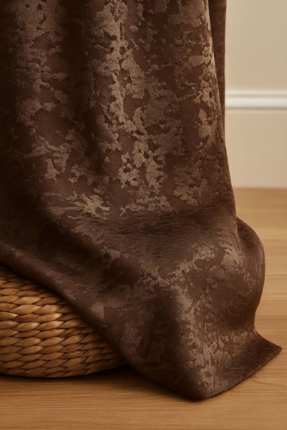 Blackout Emboss Grommet Curtain | Textured Fabric | Grommet Top | Pack of 1 | 7 * 4ft for Doors | Brown Colour | Tie Back Included | (Brown, 7ft)